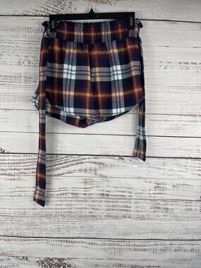 Make Model Shorts Women's SZ S Plaid Tie Waist Lounge Sleepwear Navy Red Yellow